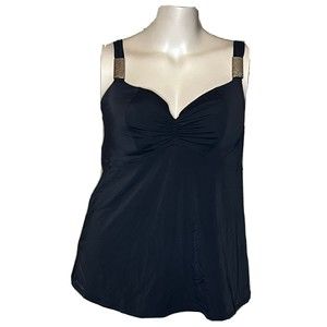LANE BRYANT 40DD Black Tankini Swim Top Built In Bra Silver Accent Plus Size